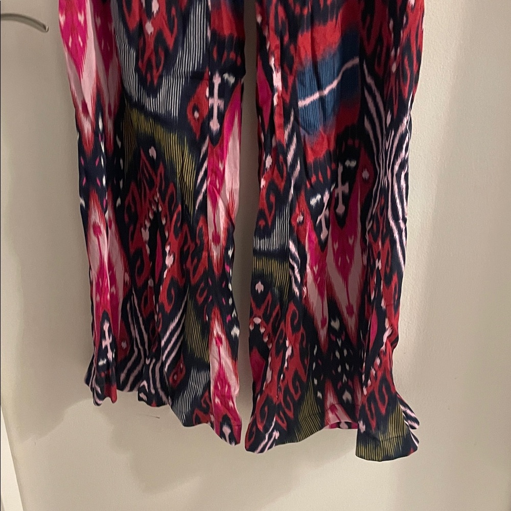 NWOT  Figue XS Ikat Multi Color Wide-leg Drawstring/Tassel ankle zipper Pants - Picture 5 of 11